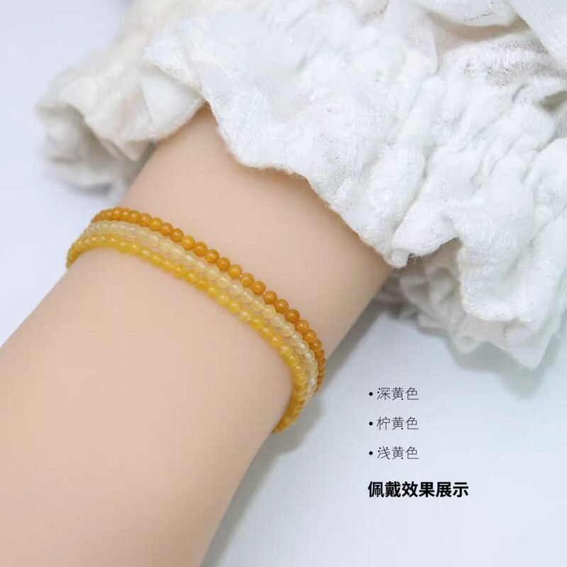 Rich Stone 2-3mm Ultra Fine Old Yellow Jade Bracelet Natural Crystal Agate Bracelet