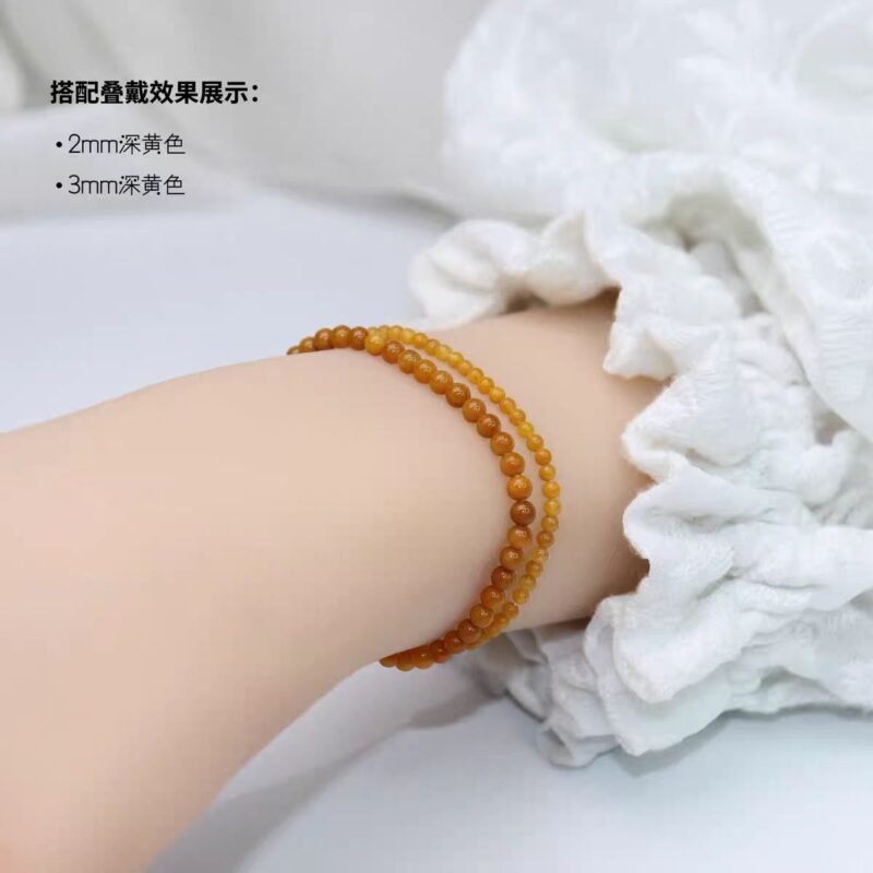 Rich Stone 2-3mm Ultra Fine Old Yellow Jade Bracelet Natural Crystal Agate Bracelet