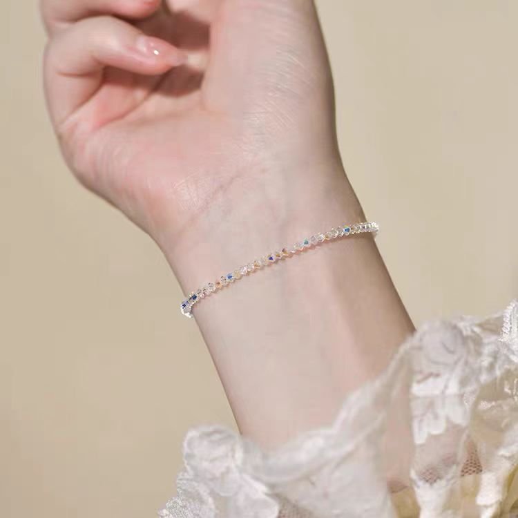 2mm Ultra Fine Shijia Crystal Sparkling Women's Transparent White Crystal Bracelet