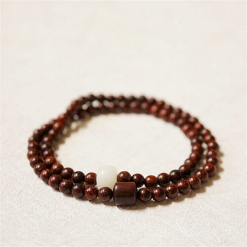 Natural small leaf rosewood single circle bracelet with multiple circles and layers, simple and artistic style
