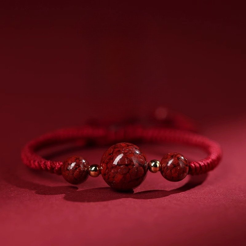 Natural raw ore, cinnabar crystal sand, raw stone, red rope