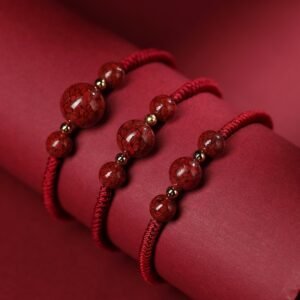 Natural raw ore, cinnabar crystal sand, raw stone, red rope
