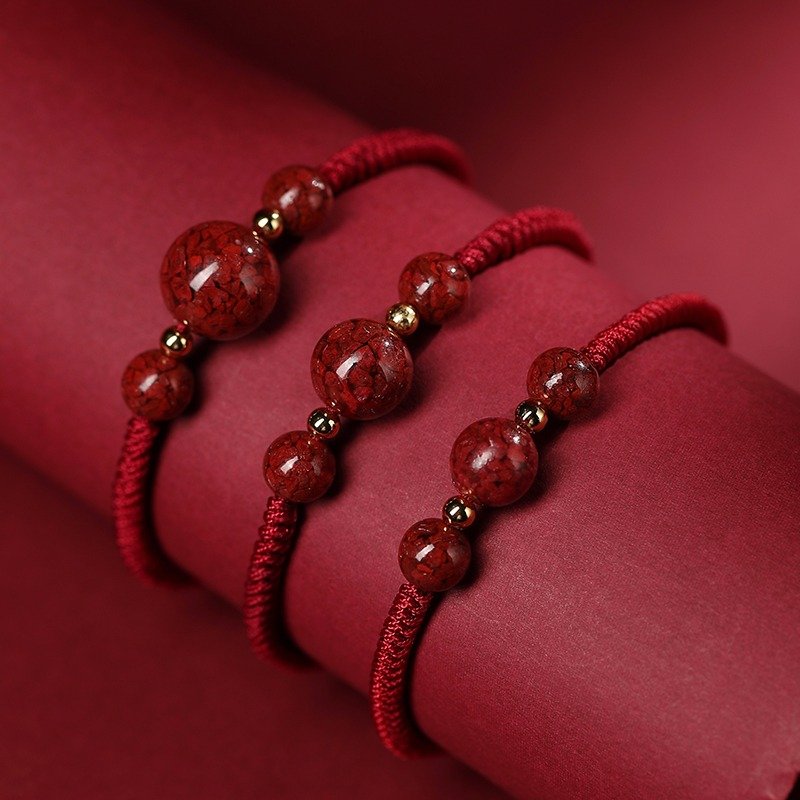 Natural raw ore, cinnabar crystal sand, raw stone, red rope