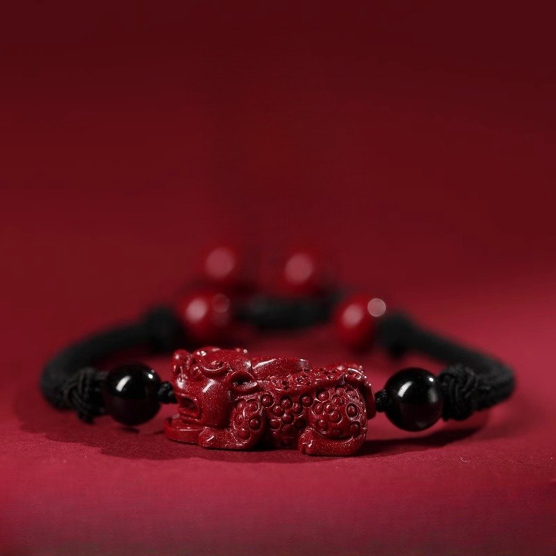 Natural mineral cinnabar Pixiu Obsidian bracelet
