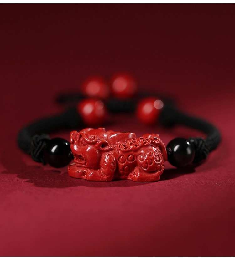 Natural mineral cinnabar Pixiu Obsidian bracelet