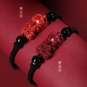 Natural mineral cinnabar Pixiu Obsidian bracelet